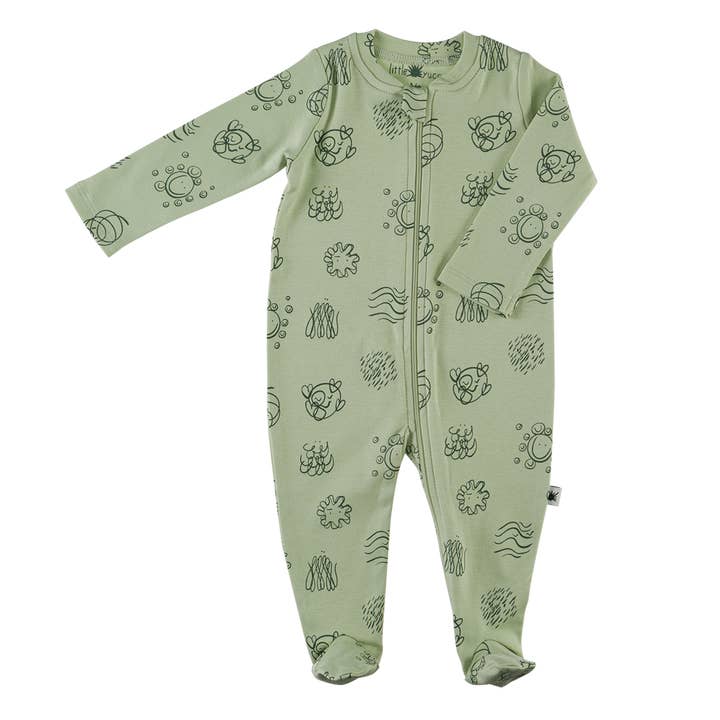 Pijama para bebé de algodón orgánico «Zip» - Aqua para venta al por mayor de Little Yucca