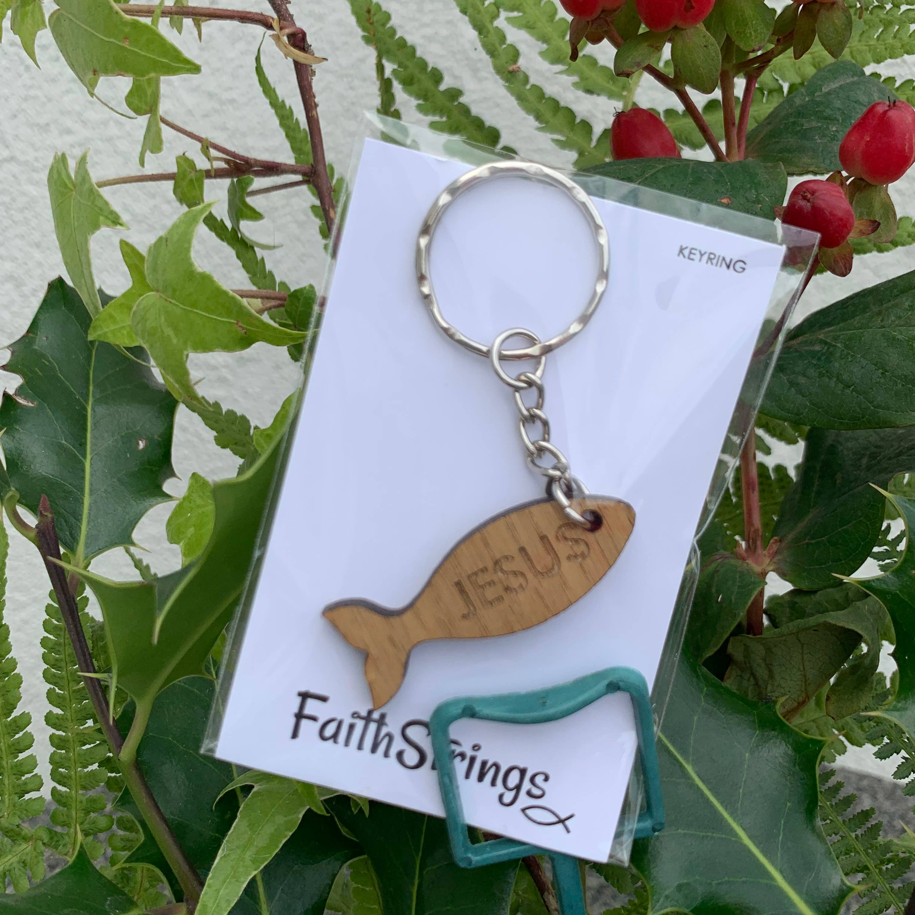 Faithstrings - Wholesale Sleutelhanger - Uniseks - Jesus Wood Fish Sleutelhanger, Sleutelhanger, Christelijk cadeau, Faithstring1