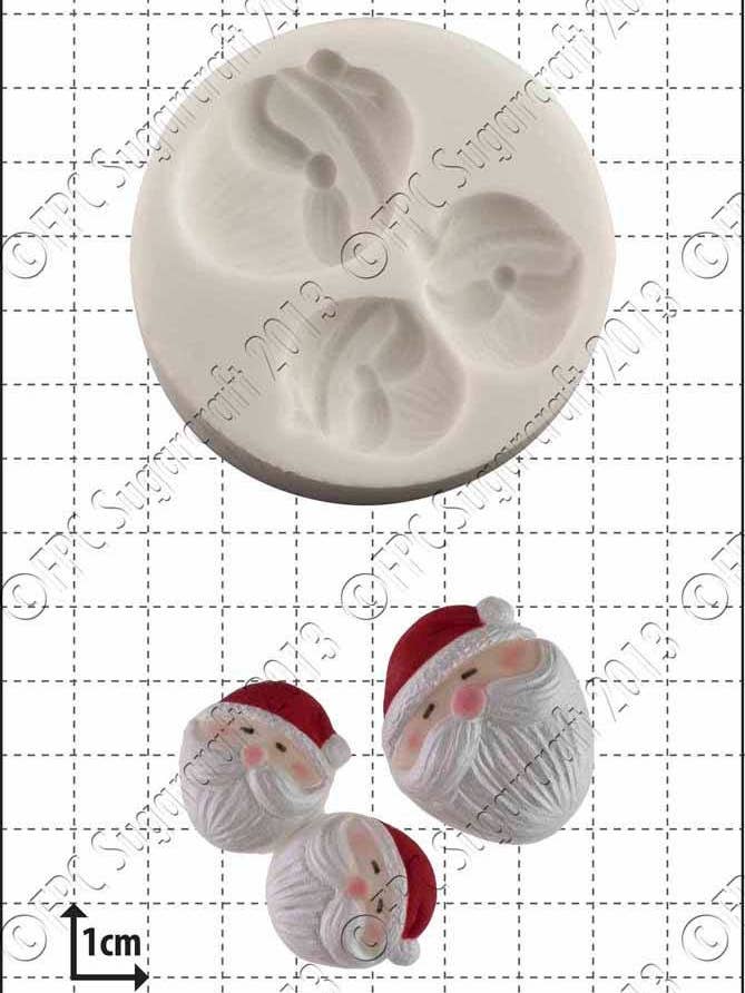 Xmas Silicone Mould (Mold) - 'Mini Santa Faces' for wholesale by FPC Sugarcraft