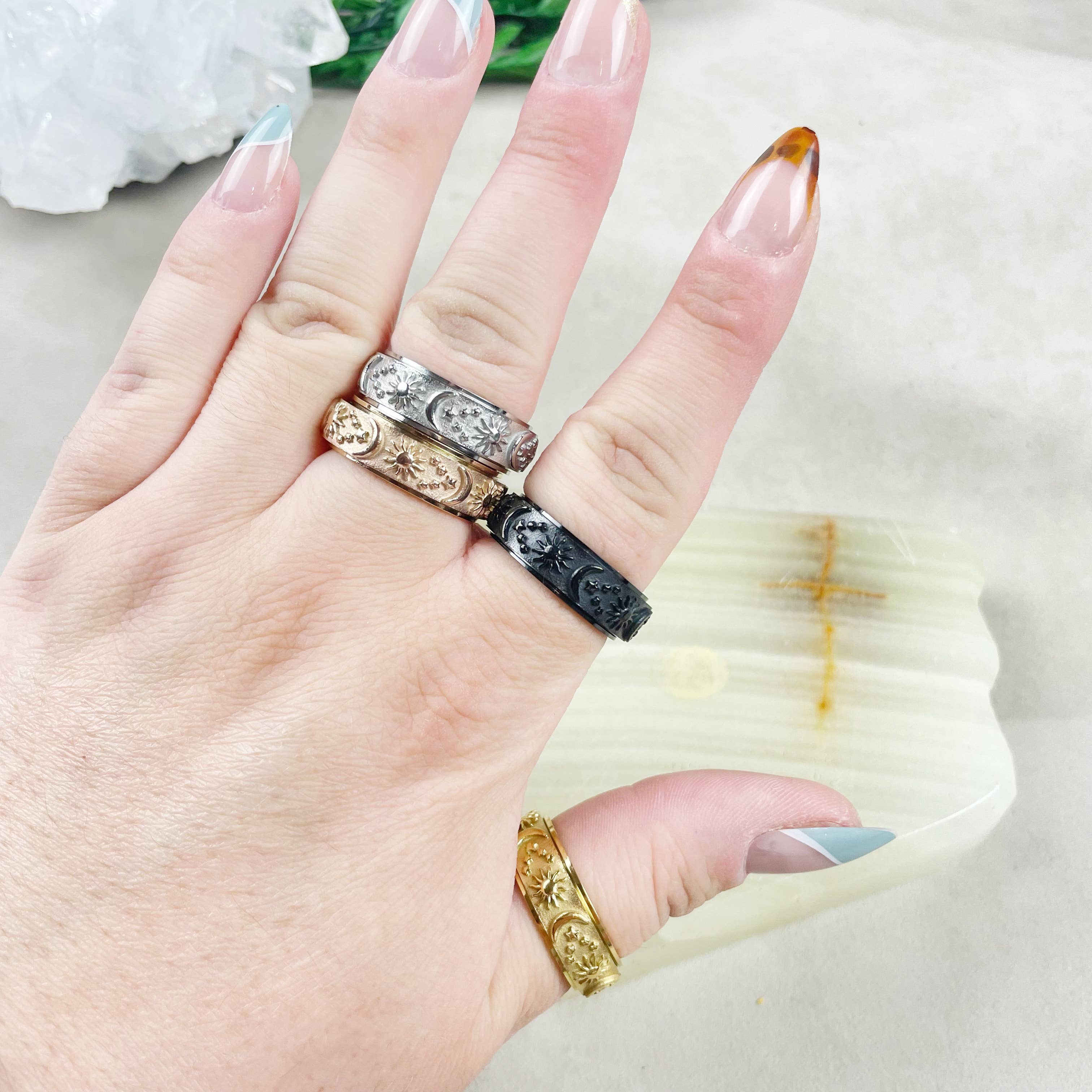 Ewelina Pas Jewelry - Wholesale Band/Stacked Ring - Celestial Stainless Steel Spinner Band Ring6