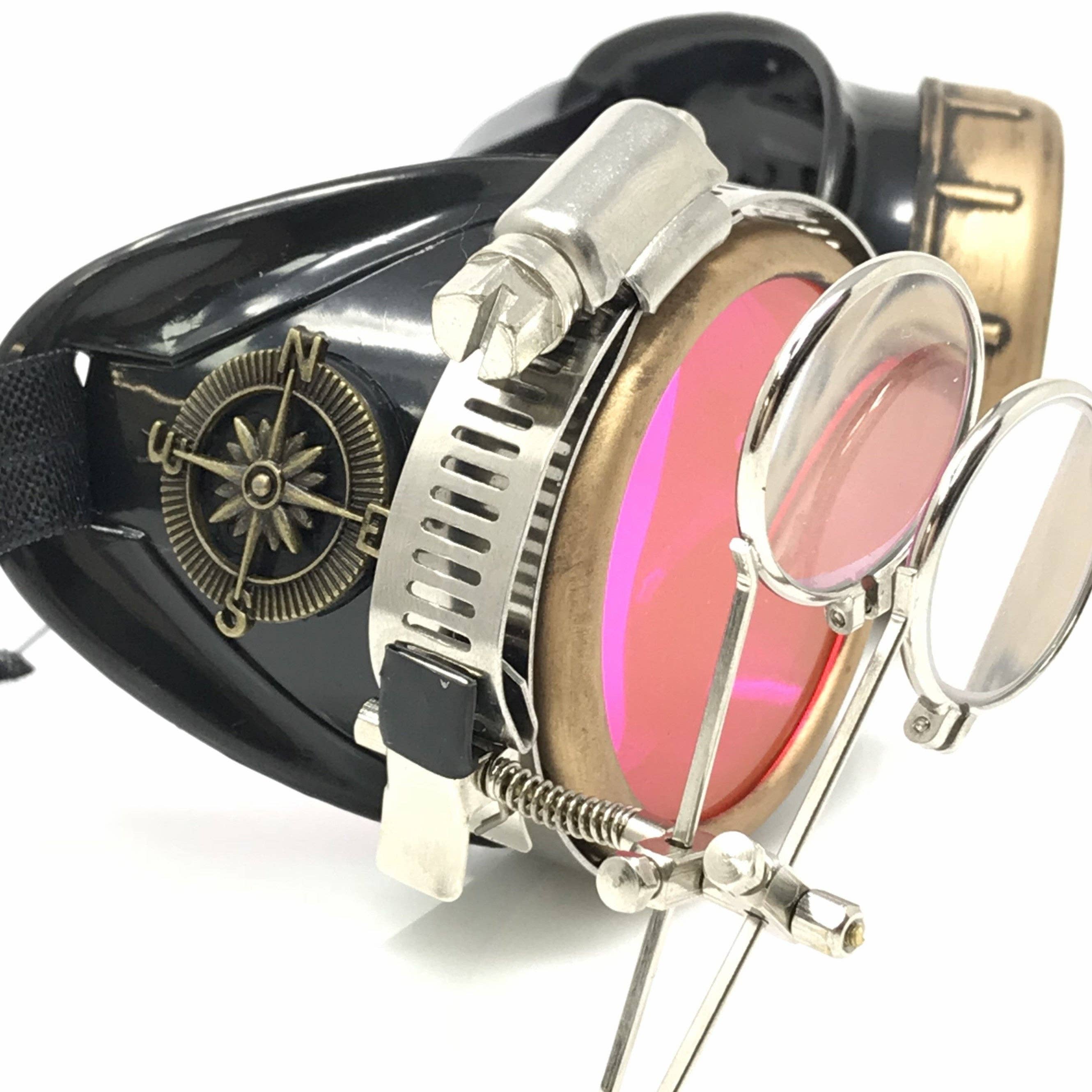 UMBRELLALABORATORY - Wholesale Sunglasses - Unisex - Steampunk Goggles with magnifying loupes UV glow neon pink lenses4