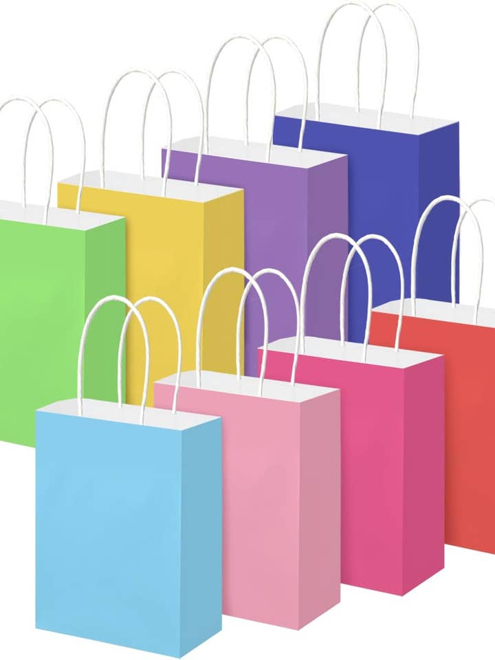 Small Paper Gift Bags with Handles 6.3"x3.15"x8.7", Kraft Paper Goodie Bags Bulk, Party Favor Bag for Kids Birthday, Celebrations, Retail, Crafts, Wedding for wholesale by UniqueMartandHome