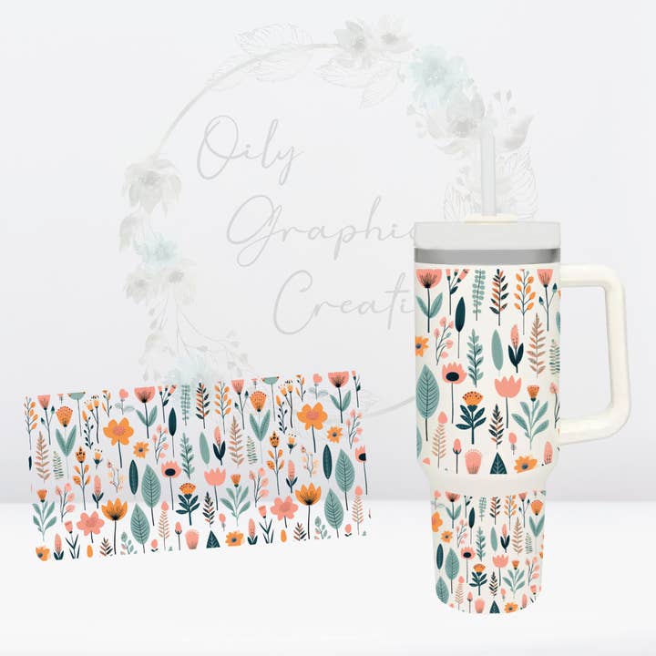 Flower Pattern -40oz UV DTF Tumbler Wrap for wholesale by Oily Graphic Creations