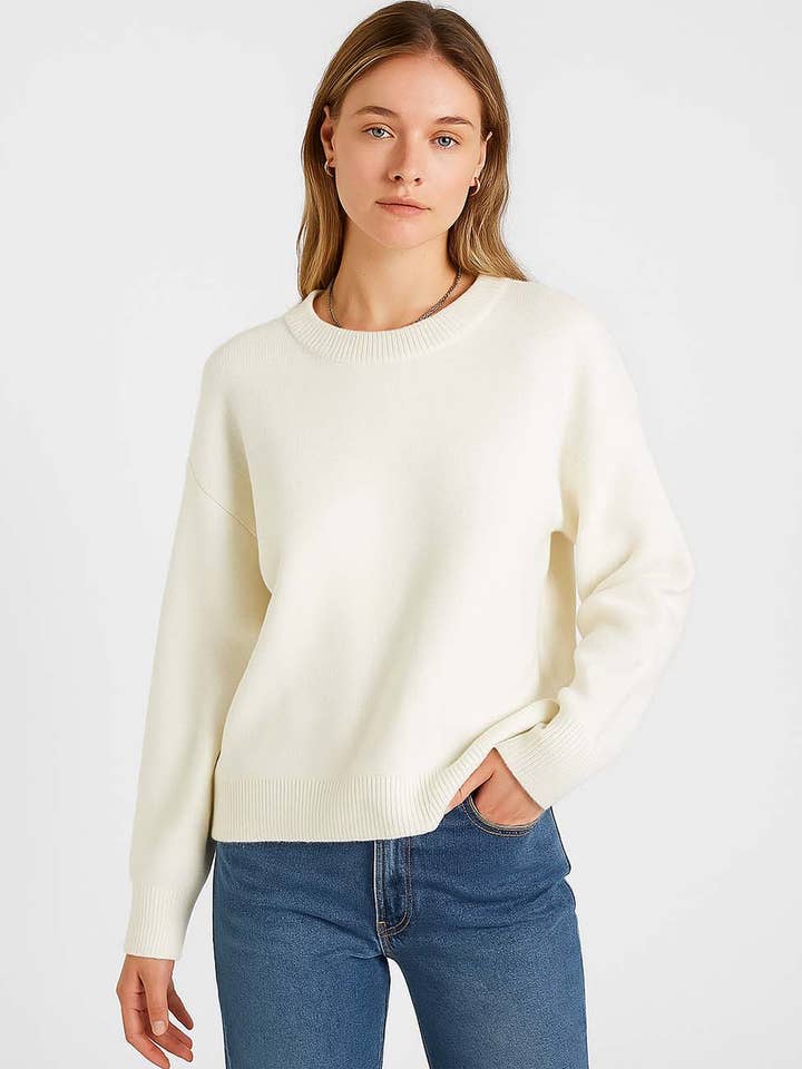 Damer enfärgad rundhalsad stickad tröja för wholesale av Sweetkama