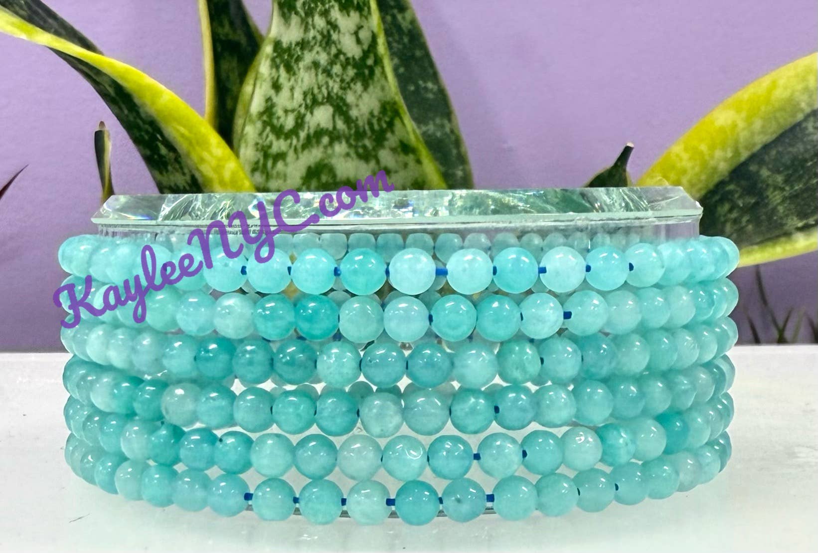 KayleeNYC - Wholesale Beaded Bracelet - Natural Amazonite 4mm 7.5” Crystal Stretch Bracelet2