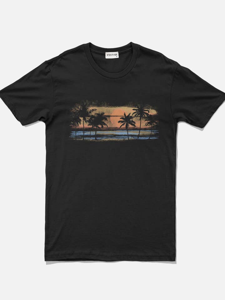 Palm Sun Stripe Tee, Black for wholesale by VESTIGE