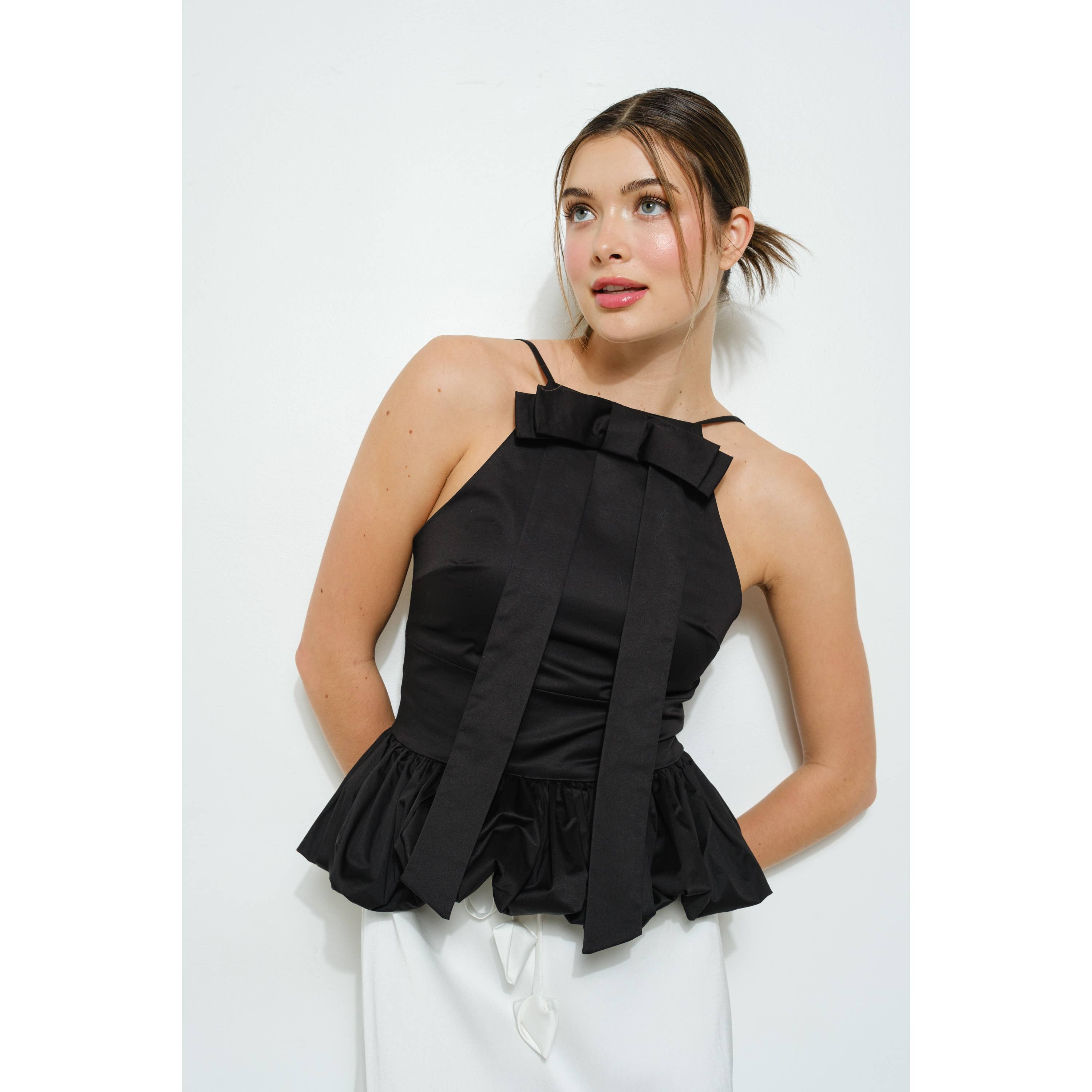 INA – Engroshandel Bluse - Dame – Ærmeløs top med sløjfedetalje foran og boblekant17