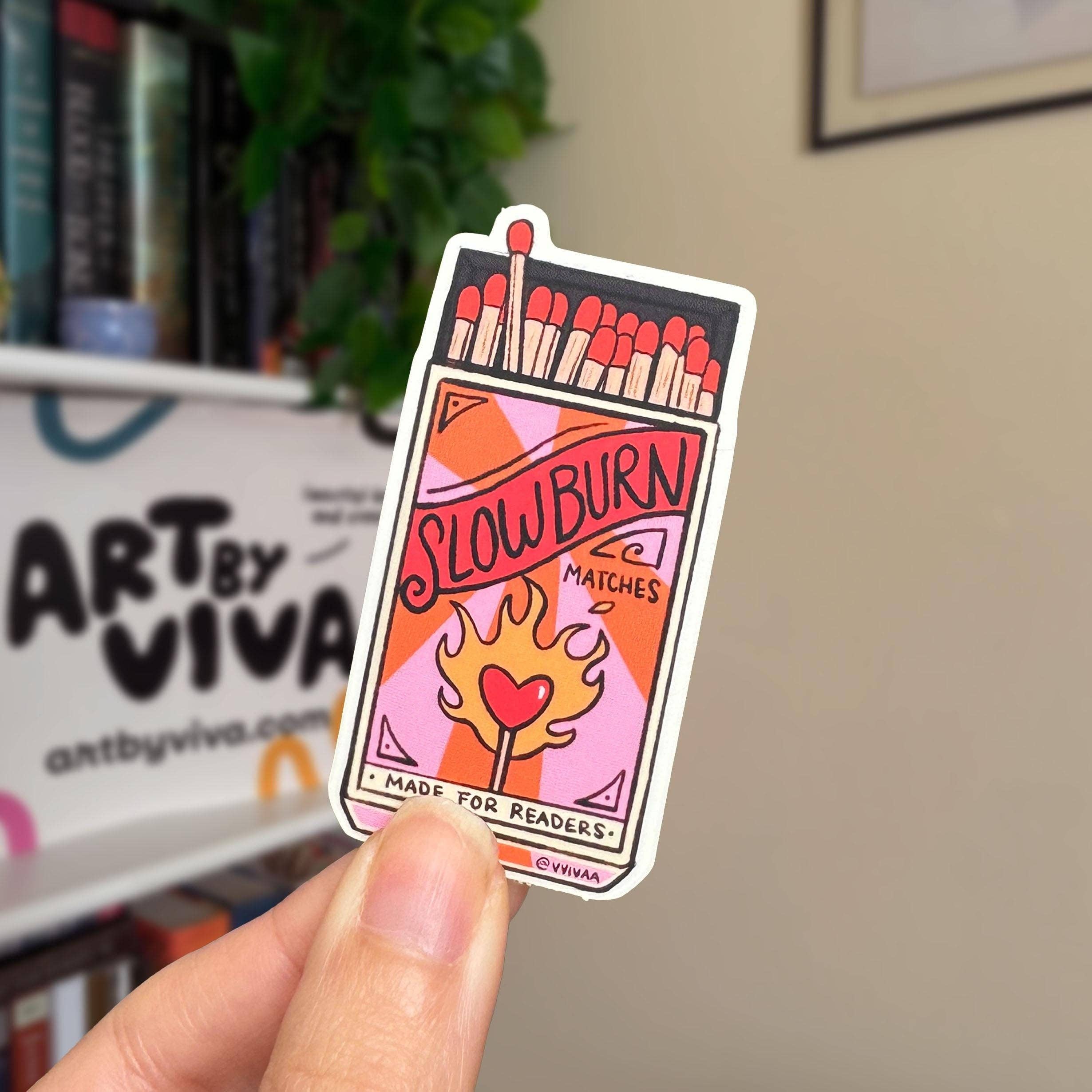 Art by Viva - Wholesale Sticker - Slow Burn - Bookish Tropes | Clear Matte Sticker | Bookish Stickers, bookish art, bookish merch, kindle stickers0