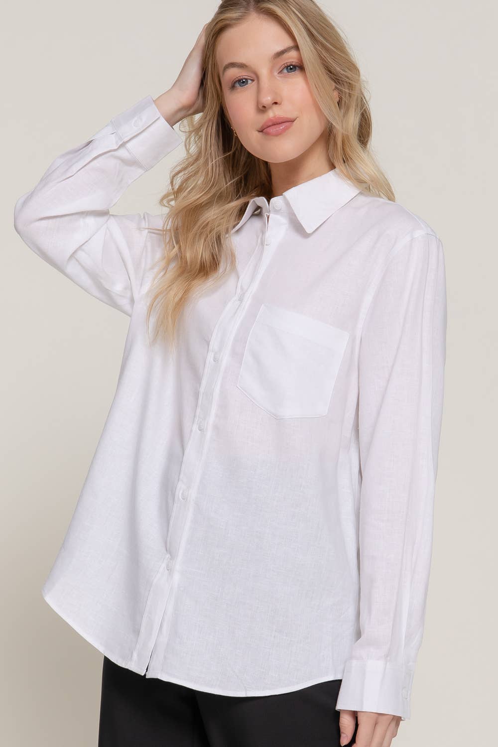 Active Basic | Active USA - Wholesale Button Down Shirt - Women's - Long Sleeve Linen Blend Shirt24