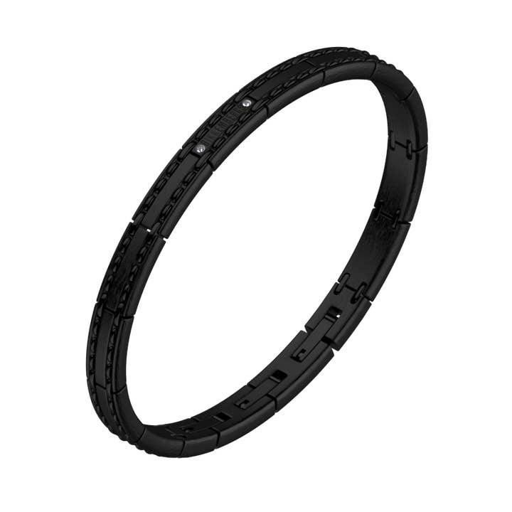 INPB01BB - Brazalete de acero 316l y diamantes para venta al por mayor de BIKKEMBERGS