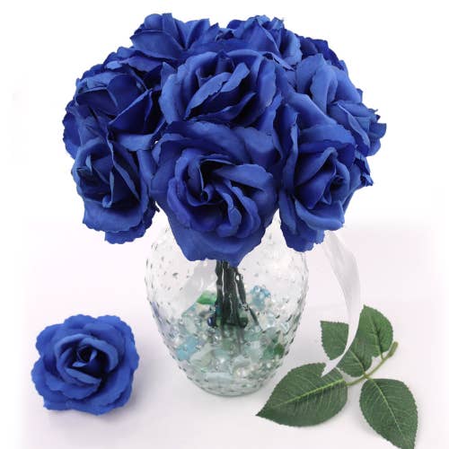 Larksilk - Wholesale Artificial Flowers - Royal Blue Silk Rose Picks | 50 Pack - 8In X 3In.