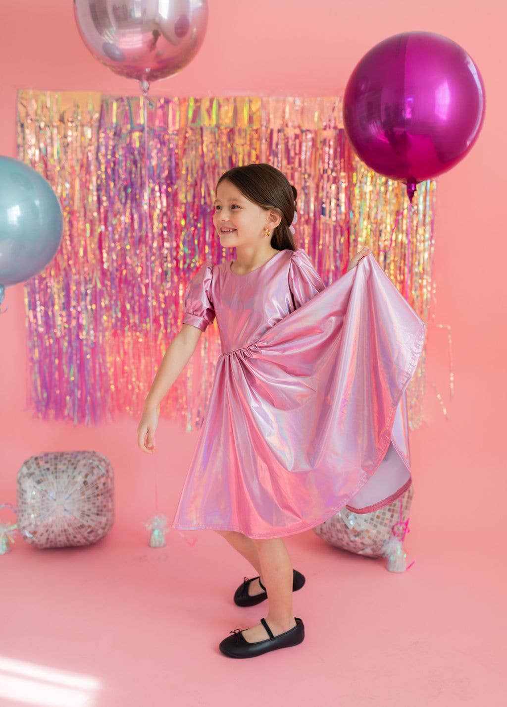 Ollie Jay – wholesale Klänning – Barn – Puffklänning i rosa lamé11