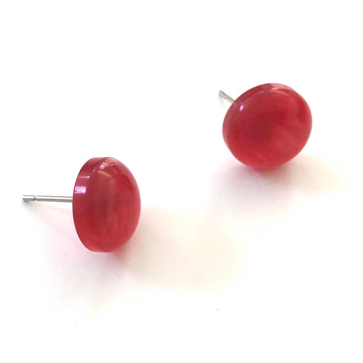 Boucles d'oreilles à tige à bouton rétro Moonglow Rouge pour la vente par Leetie Lovendale