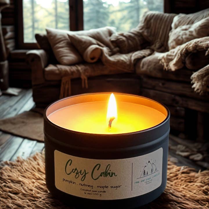 Pine and Sage Candles - Wholesale Travel Candles - Cozy Cabin-6 oz. Black Matte Tin4