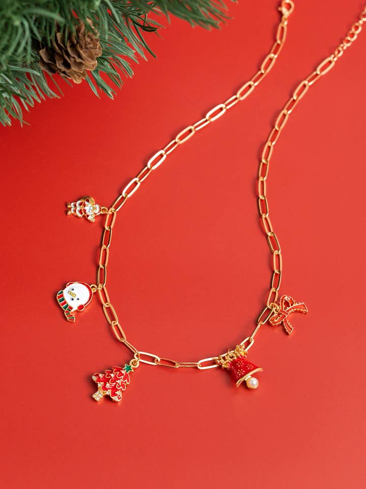 Colar com Pingente de Natal de Pai Natal Vermelho e Boneco de Neve por atacado de Sessori