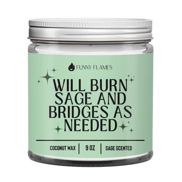 Brûlera de la sauge et des ponts selon les besoins - Parfumé amusant à la sauge pour la vente par Funny Flames Candle Co - Les Creme
