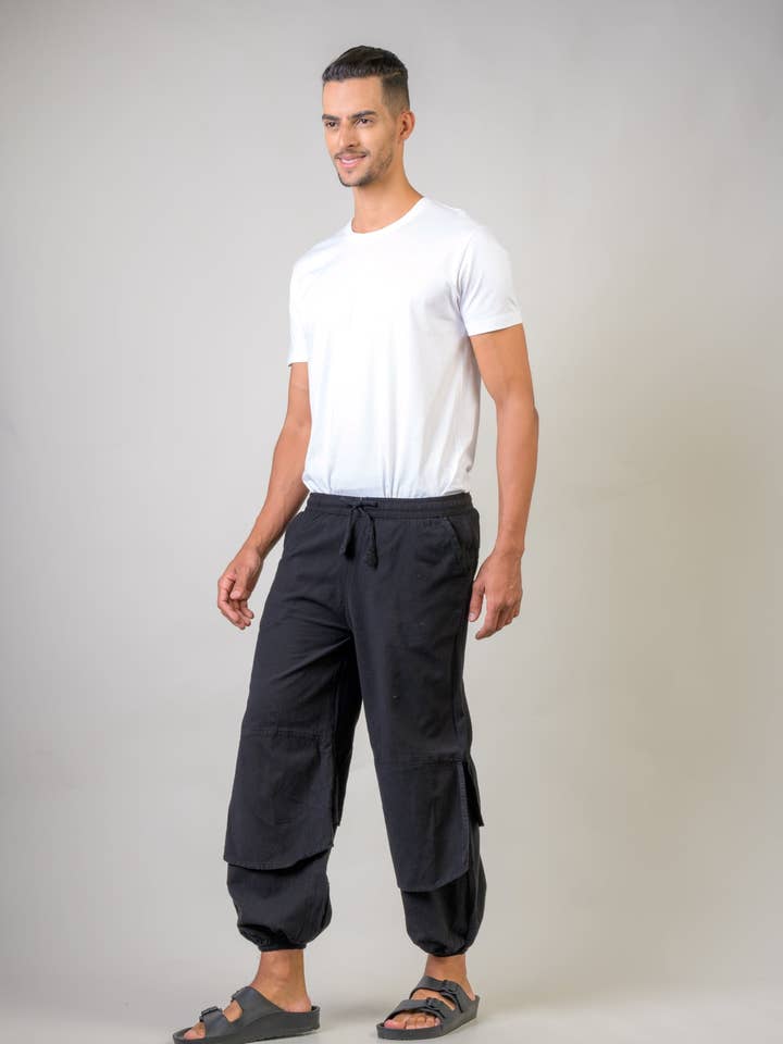 Black Rhea Pocketed Harem Pants for wholesale on Faire1