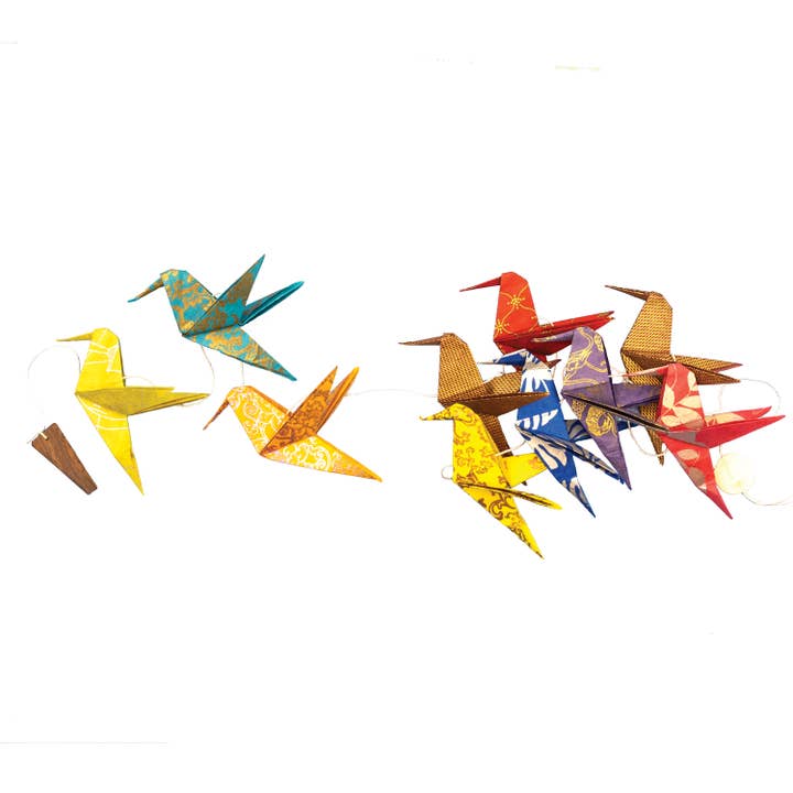 Origami Hummingbird Eco-Paper Garland for wholesale by dZi Handmade