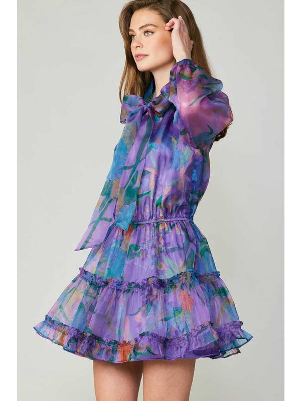 Floral Organza Ribbon Tie Tiered Mini Dress for wholesale on Faire