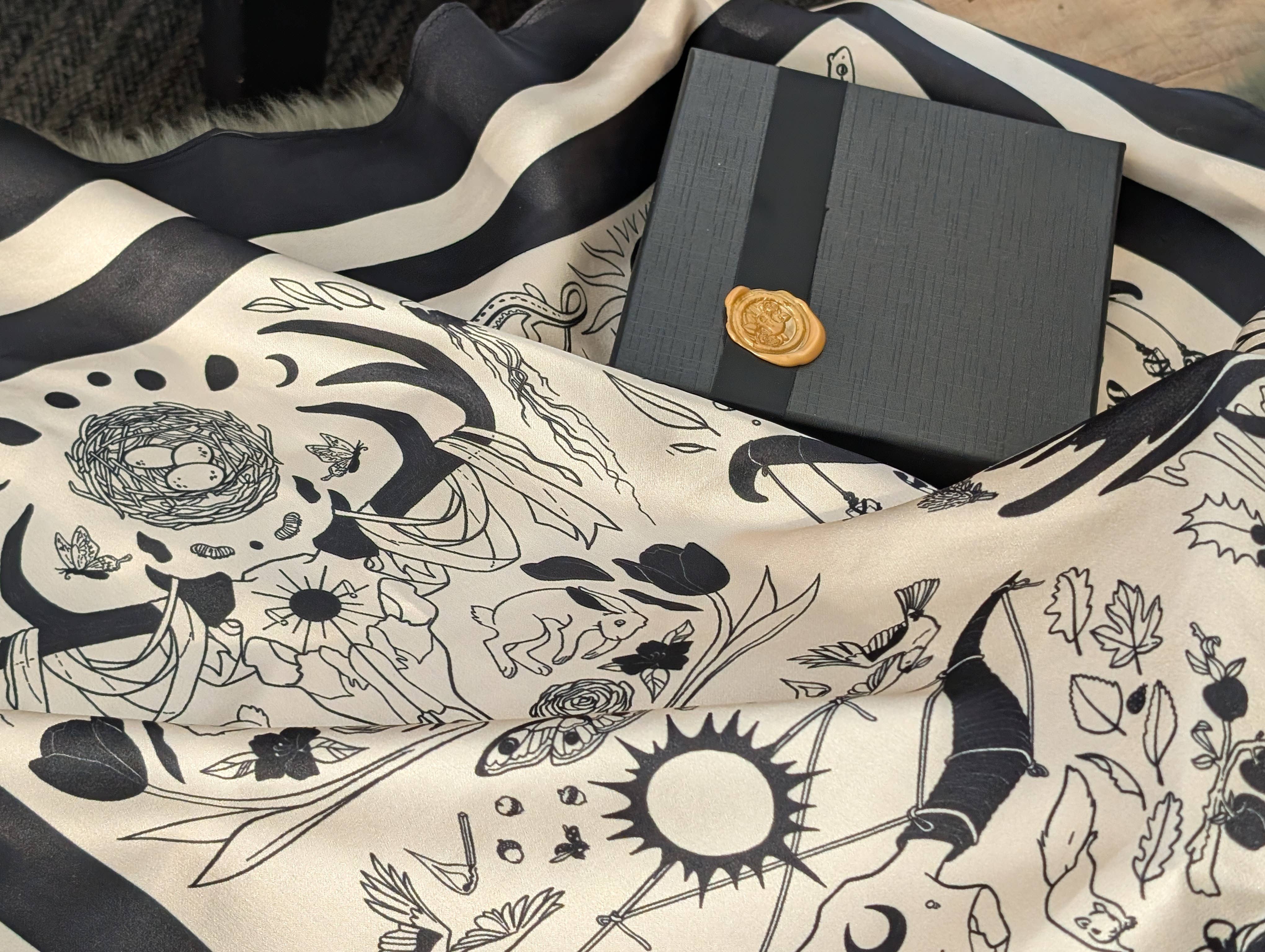 Bone and Dagger Assorted Mercantile - Wholesale Scarf - Women's - Seasons Skulls Silk Scarf1