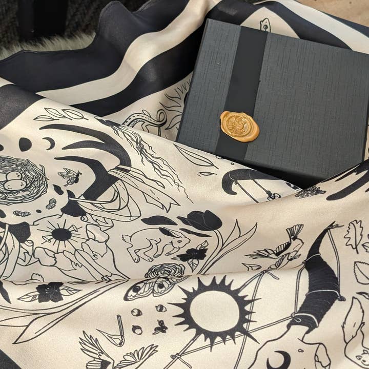 Bone and Dagger Assorted Mercantile - Wholesale Scarf - Women's - Seasons Skulls Silk Scarf1