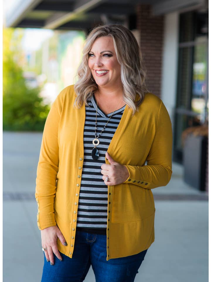 Vivette Apparel – wholesale Cardigan – Women’s – Snap Cardigan - Goldenrod/Mustard