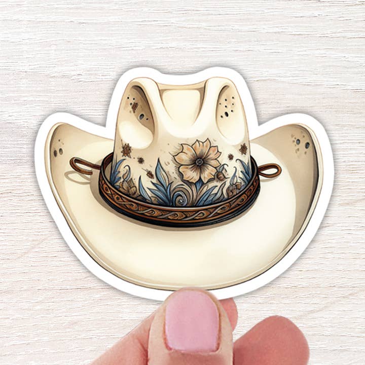 White And Brown Cowboy Hat Sticker for wholesale by The Daydreamer Designz