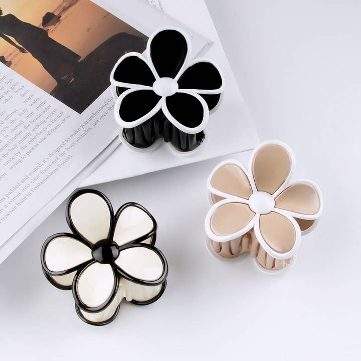 NINEXIS - Wholesale Hair Clip - Women's - CWAHA1309_ELEGANT FIVE PETAL FLOWERS HAIR CLAW CLIP