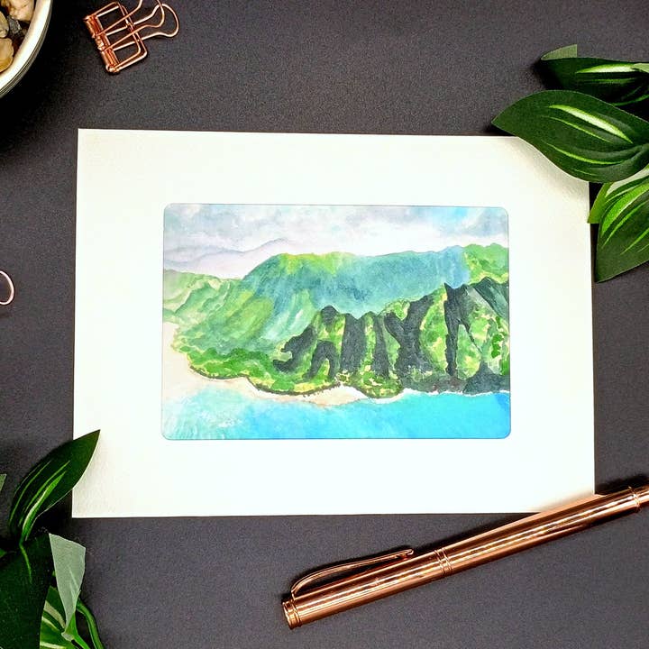 Coastal greeting card; Na Pali coast, Hawaii watercolor for wholesale by Kathryn Paul Fine Art