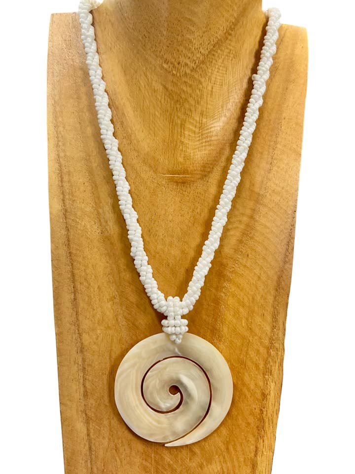 Spiral White Shell Necklace for wholesale by Bamboo Source Tropical Decor