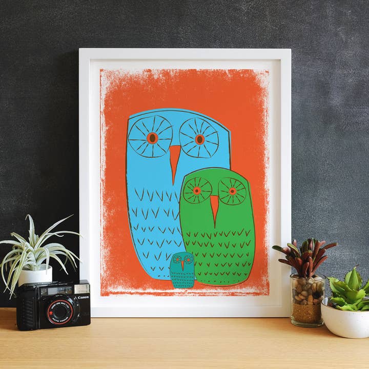 Cute Owl Family Giclee Art Print - We 3 Owls Good Morning for wholesale by strawberryluna