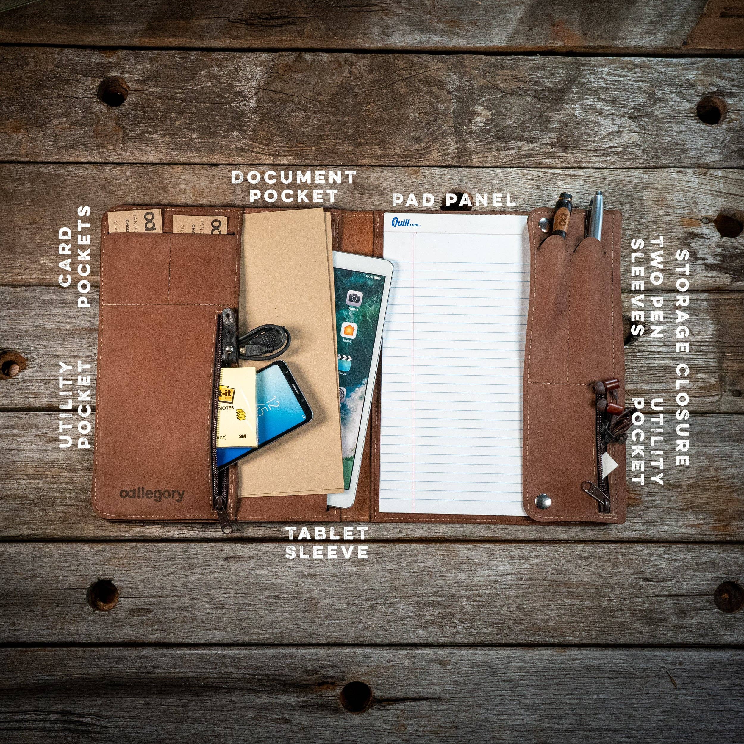 Allegory Handcrafted Goods - Wholesale Laptop/Tablet Case - Unisex - Walker Portfolio | Medium Leather Padfolio & Tablet Case for A4/Letter Pads1