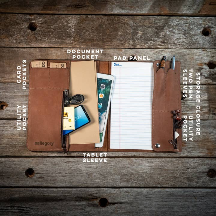 Allegory Handcrafted Goods - Wholesale Laptop/Tablet Case - Unisex - Walker Portfolio | Medium Leather Padfolio & Tablet Case for A4/Letter Pads1