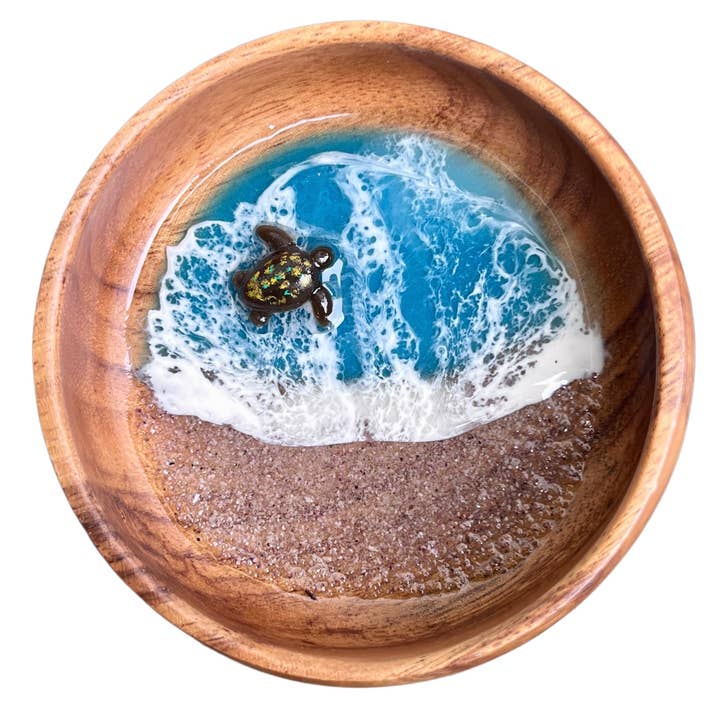 4-Inch Sea Turtle Beach Jewelry Wood Bowl Gift or Souvenir for wholesale by Two Seas Arts LLC