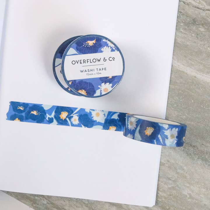 Ruban Washi Motif Floral Awaken Bleu pour la vente par Overflow & Co.