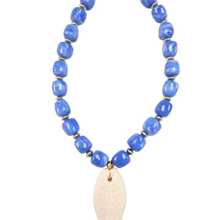 Chunky hars blauwe kralenketting met lavasteen vis NC-SJ2077 voor wholesale door Simply Jewels