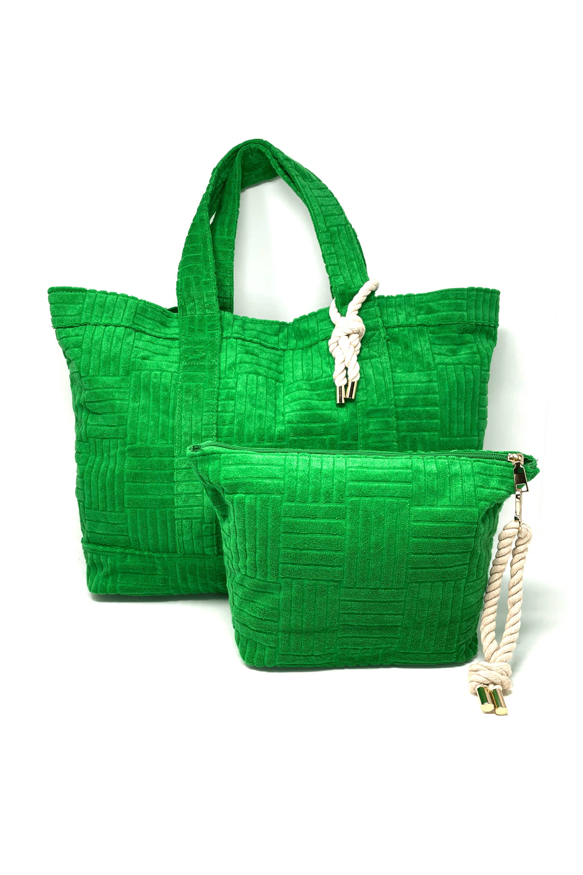 Bette - Wholesale Tote Bag - Women's - Lima Green Terry Weekender Set with Waterproof Clutch