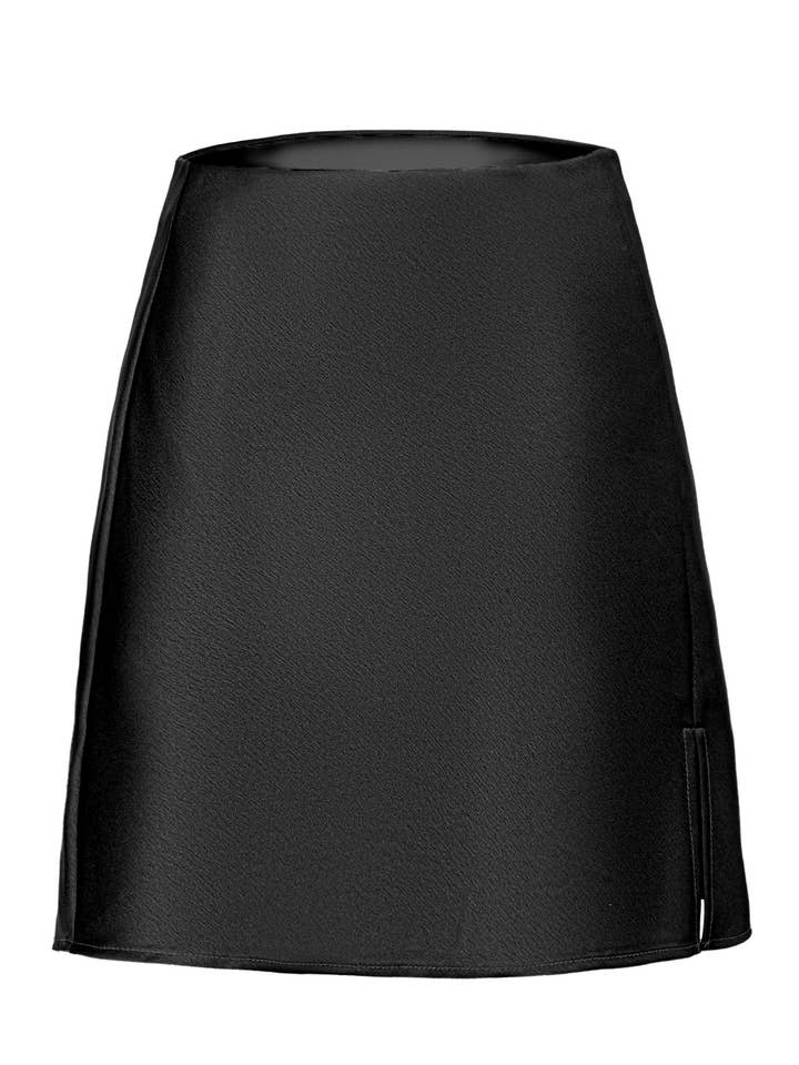 HIDDENBRAND - Wholesale Skirt - Women's - Satin Slit High-Waisted Elasticated Sexy A-Line Skirt