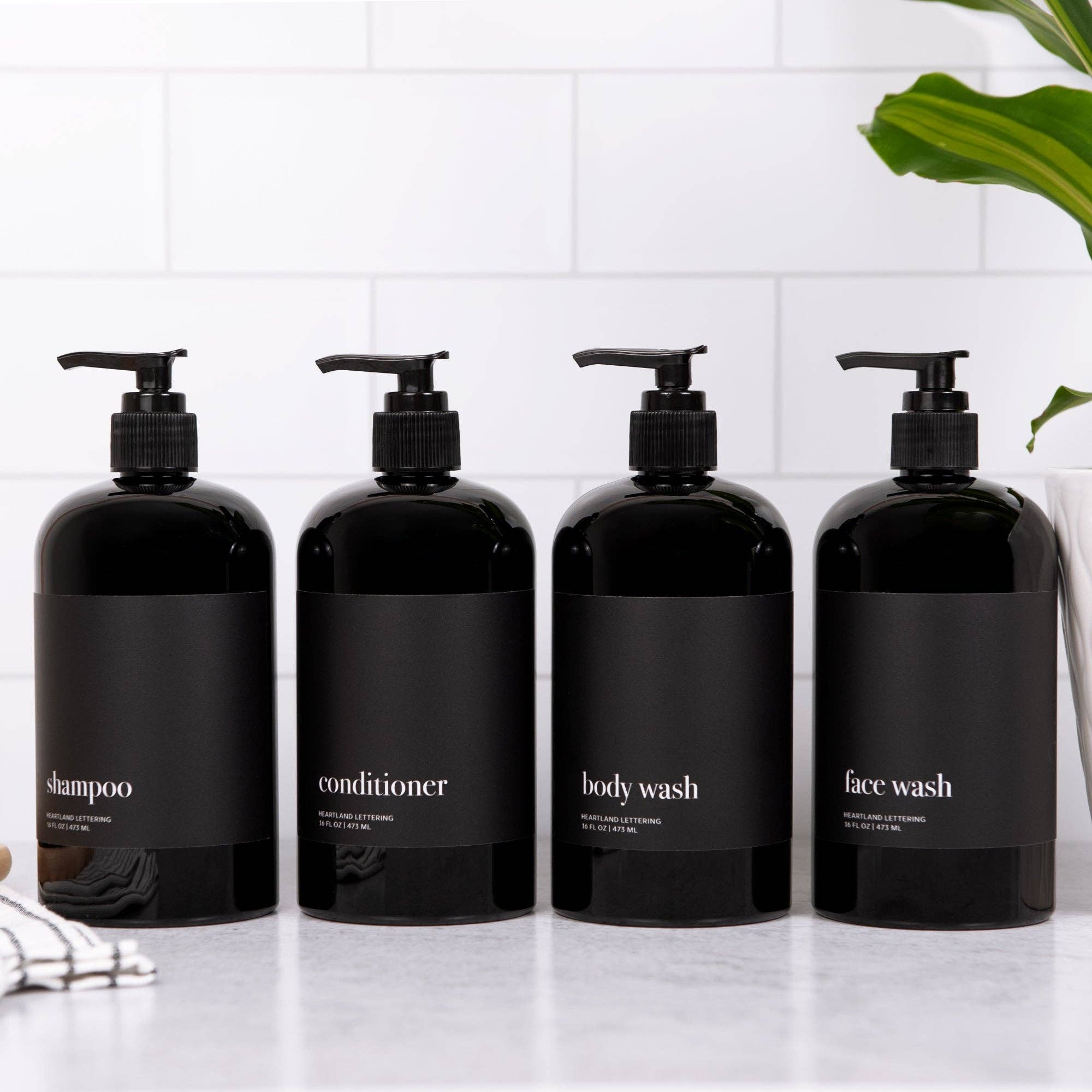 Joie Designs Co. | Refillable Bottles - Wholesale Soap Dispenser - Black Minimalist Shower Dispenser Bottles - Manhattan Collection, Black Matte Label | Black Glossy Bottle6