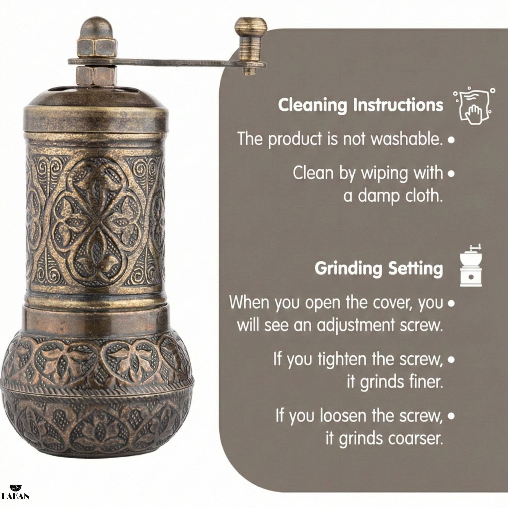 Hakan - Wholesale Pepper Mill - Copper Black Pepper Grinder, Refillable Spice Mill, 4.3 in14
