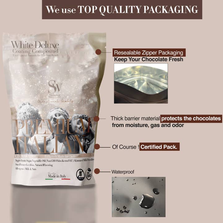 Swisense - Wholesale Baking Chocolate - Premium Italian White DELUXE Melting Chocolate Melts 2 LBS7