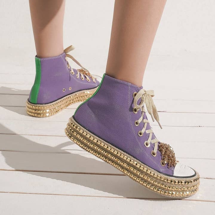Purple ASH-01-P Studded Hi Top Sneaker for wholesale on Faire