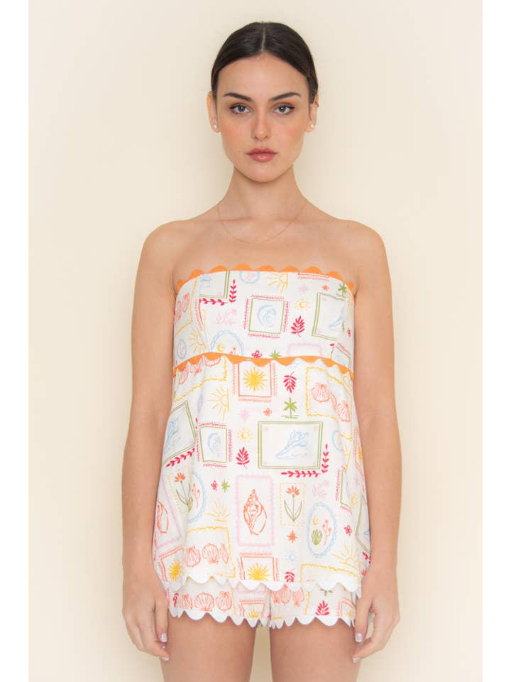 IVORY MULTI COLORBLOCK BEACH SHELL RIFF RAFF TRIM ROMPER-PC6716FO for wholesale on Faire