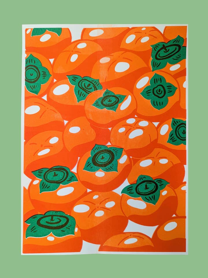 Persimmons Risograph Print | 10"x13.5"~ for wholesale by Christina Hu