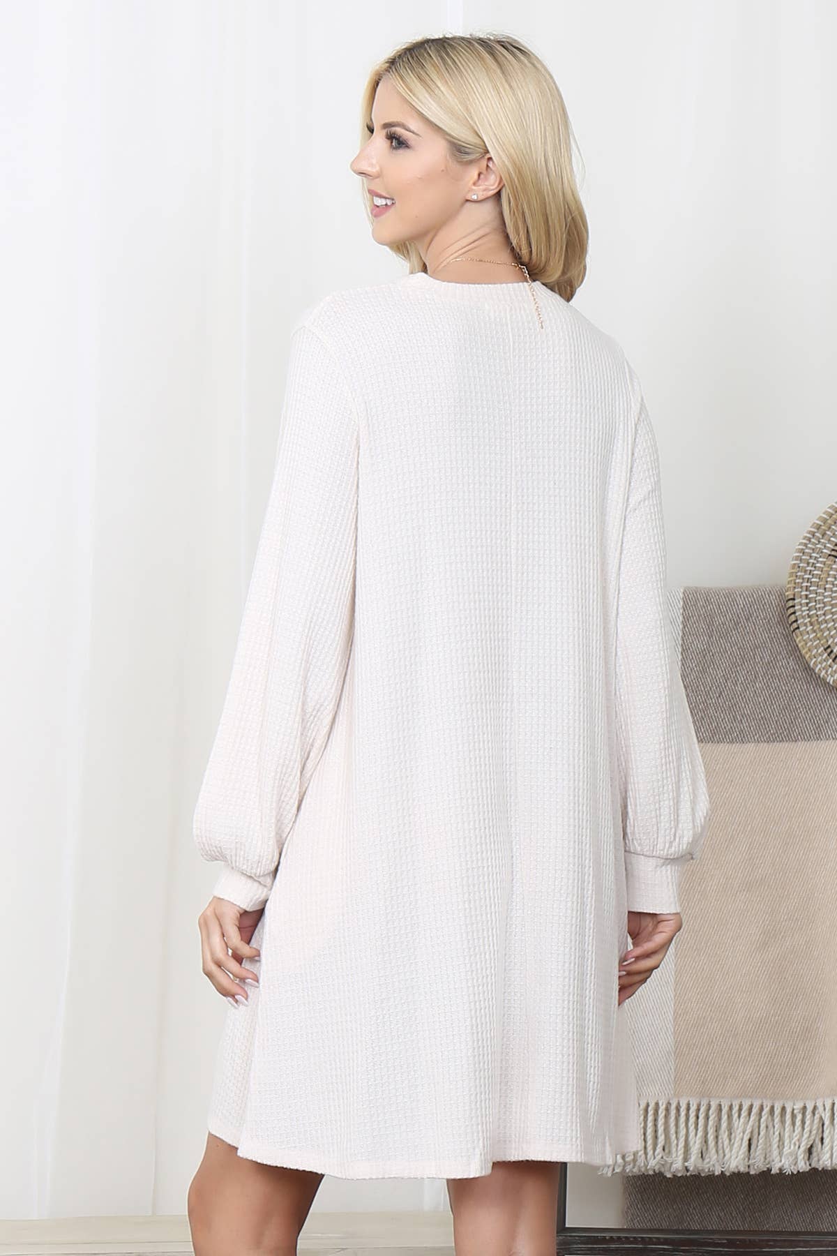 You & Me - Wholesale Dress - Women's - YMD10051V-BRUSHED WAFFLE BUBBLE SLEEVE POCKET DRESS12