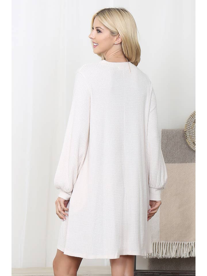 You & Me - Wholesale Dress - Women's - YMD10051V-BRUSHED WAFFLE BUBBLE SLEEVE POCKET DRESS12