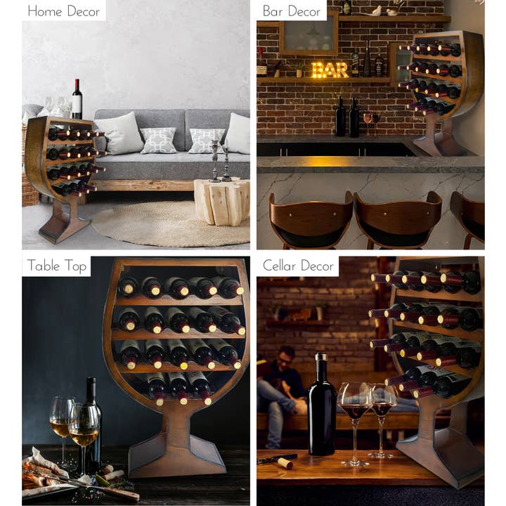 Cota Global – Großhandel Weinregal – Vintage Wandmontierter Weinregal in Glasform für 18 Flaschen