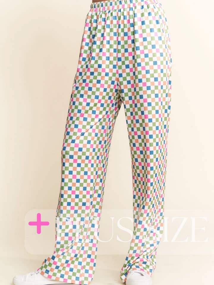 Green Multi PLUS SIZE ~ Retro Checkered Print Full Length Pants for wholesale on Faire3