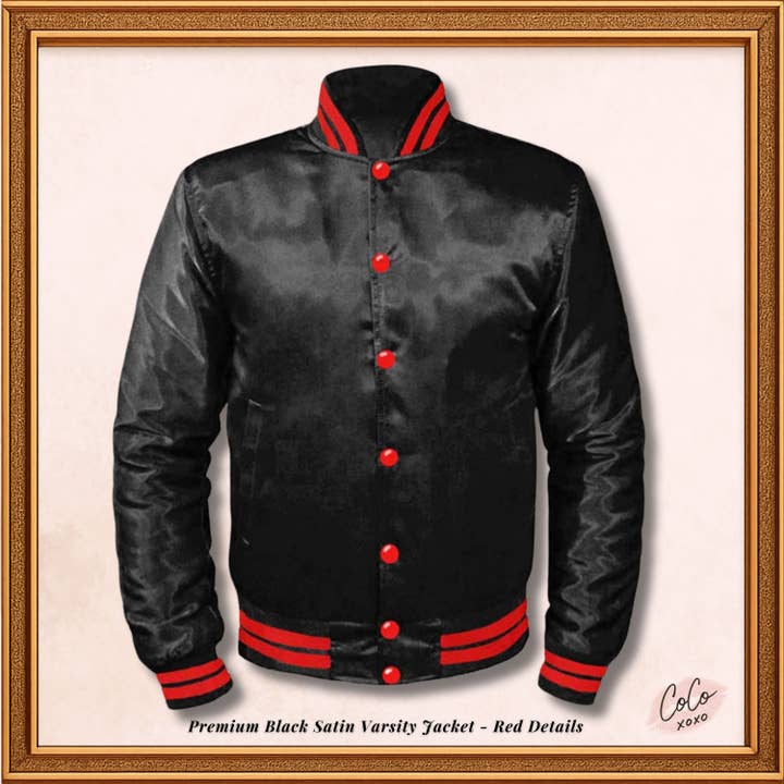 Varsity Black Satin Baseball Letterman Mid-Season Streetwear Varsity Jacket Varsity Men's Women's Kid's Letterman collage jackets for wholesale by OH Wears