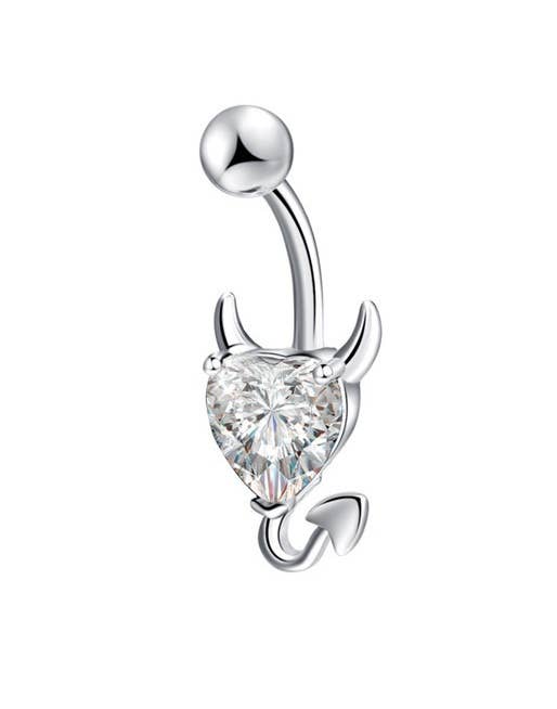 Gemscape UK - Wholesale Single Earring - Silver Devil White Stone Heart-shaped belly Piercing Jewel0